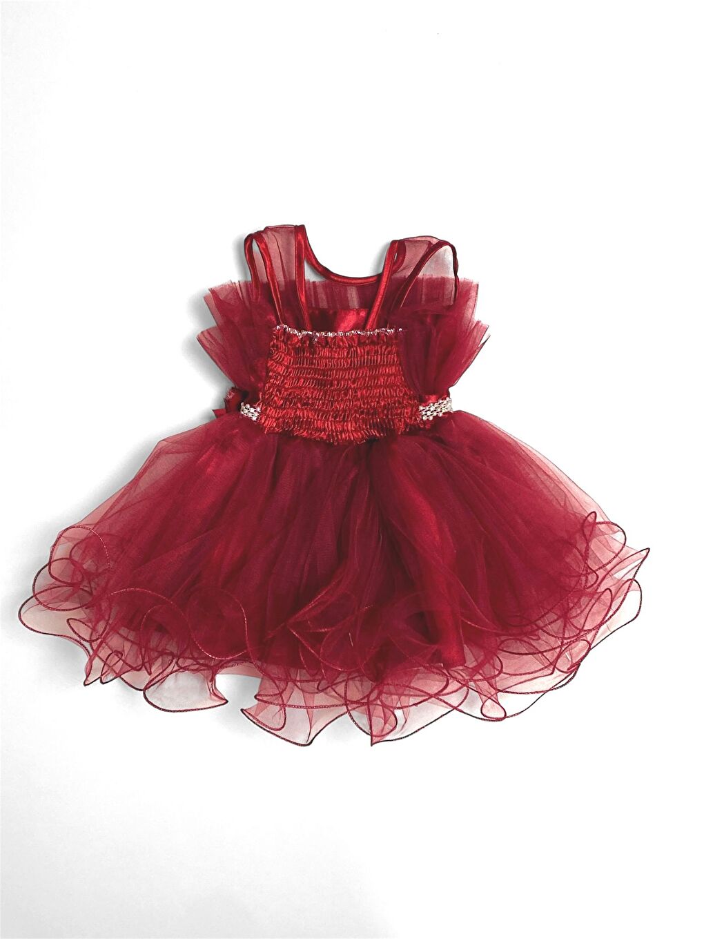 Bordo Kız Çocuk Tütülü Vena Elbise MNK285-4