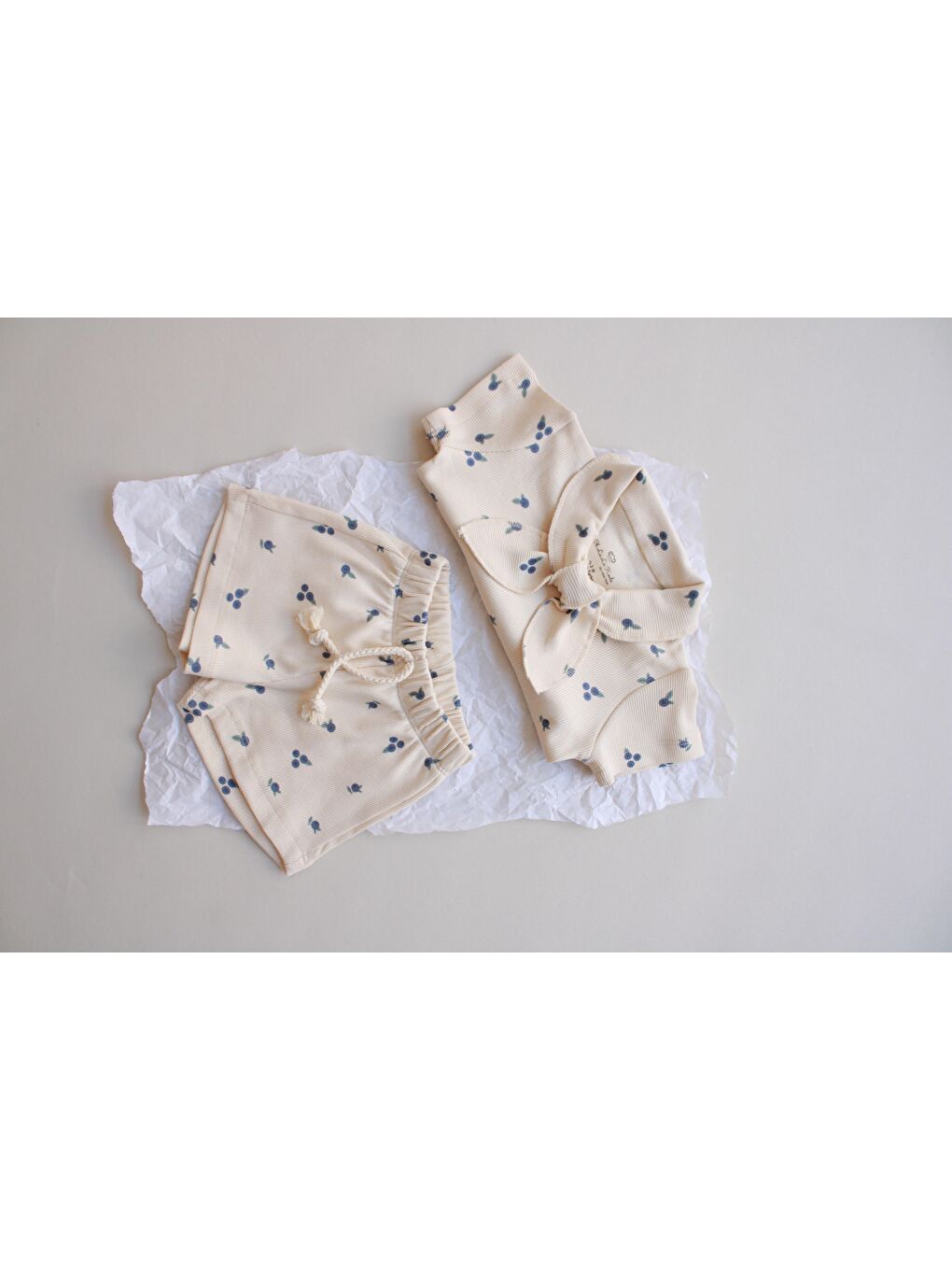 Ekru Blueberry Baskı Kaşkorse Yaka Bağlamalı Takım-3