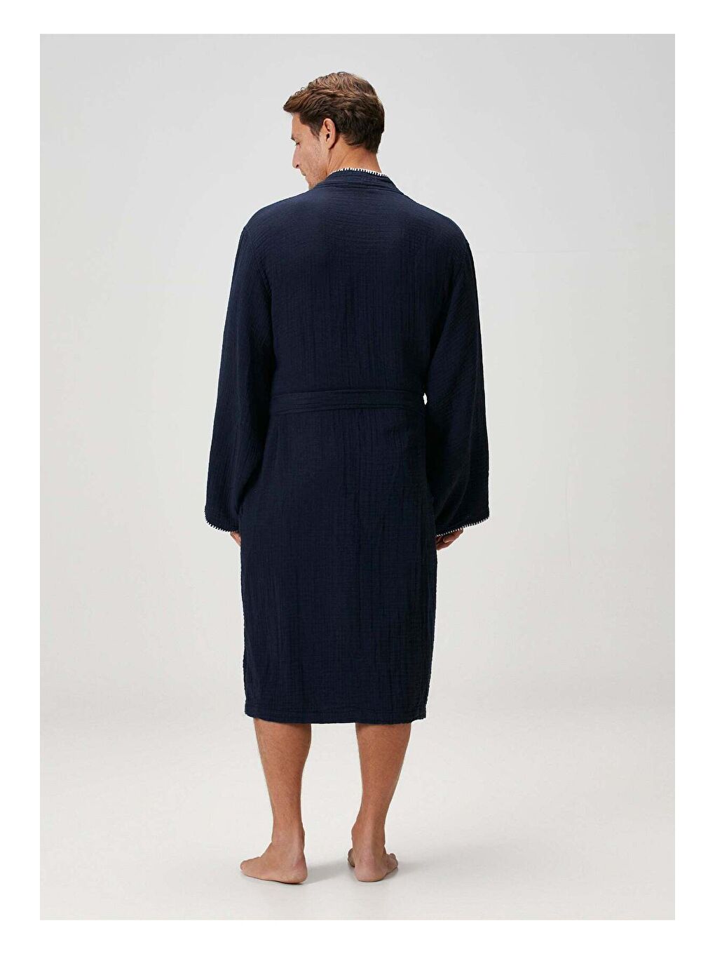 Loom 4 Katlı Müslin Çoban Dikşili Erkek Bornoz Lacivert-4