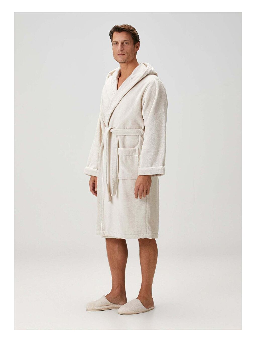 Miro %100 Pamuk Erkek Bornoz Bej-1