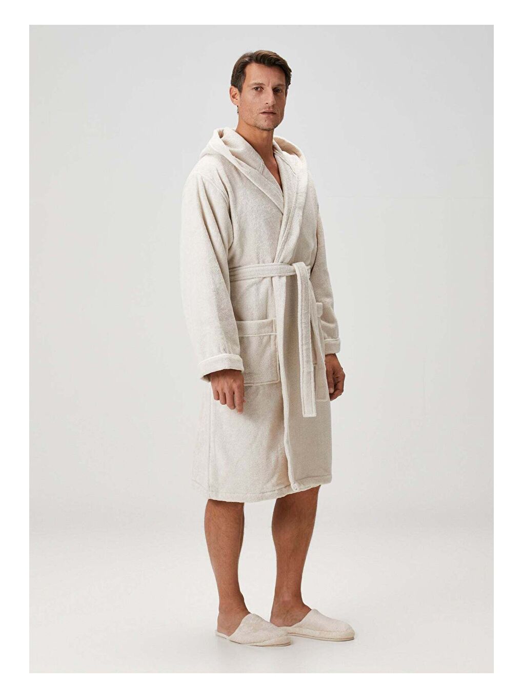 Miro %100 Pamuk Erkek Bornoz Bej-2