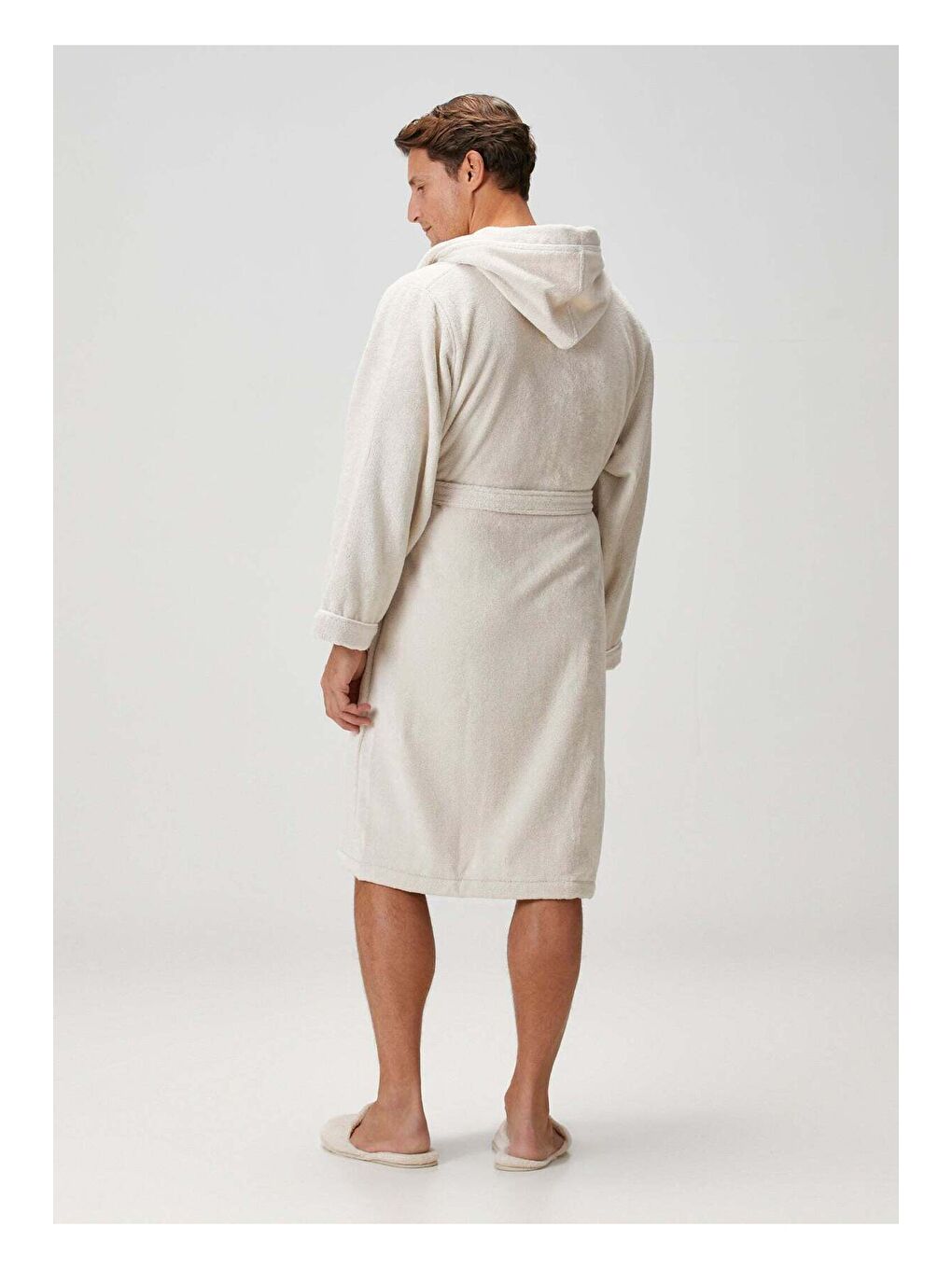 Miro %100 Pamuk Erkek Bornoz Bej-3