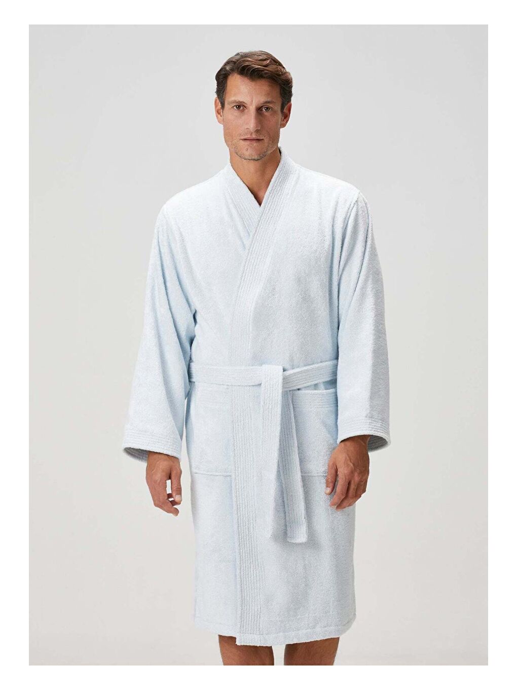 Verona Bambu Erkek Bornoz Buz Mavi-1