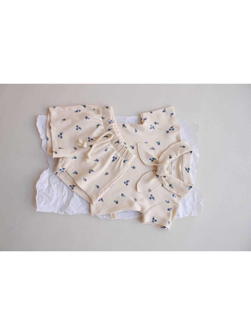 Ekru Blueberry Baskı Kaşkorse Yaka Bağlamalı Takım-4