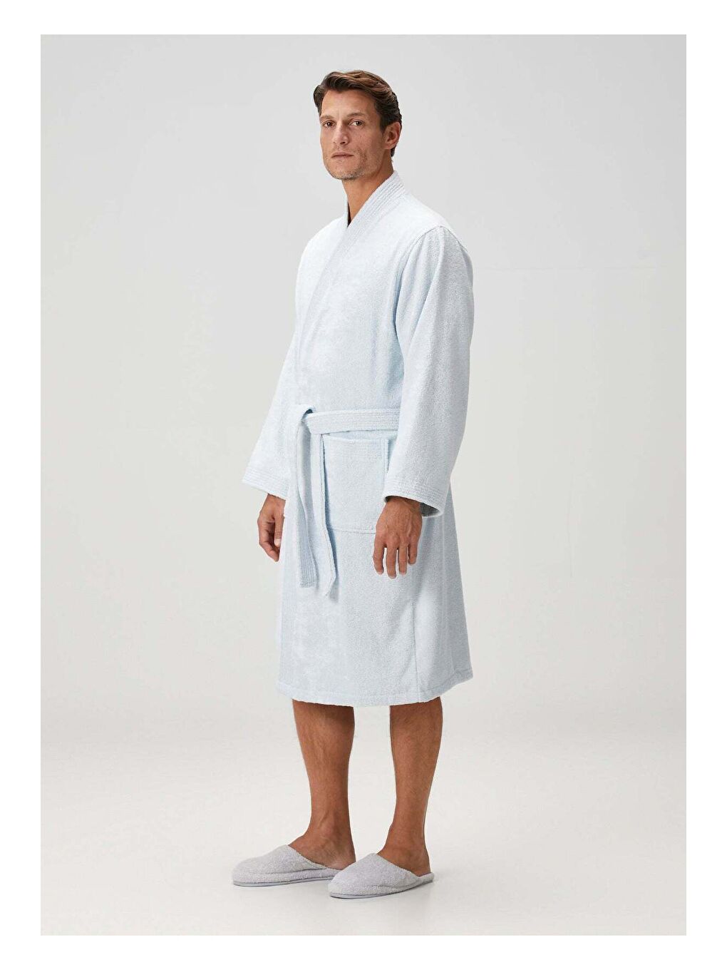 Verona Bambu Erkek Bornoz Buz Mavi-2
