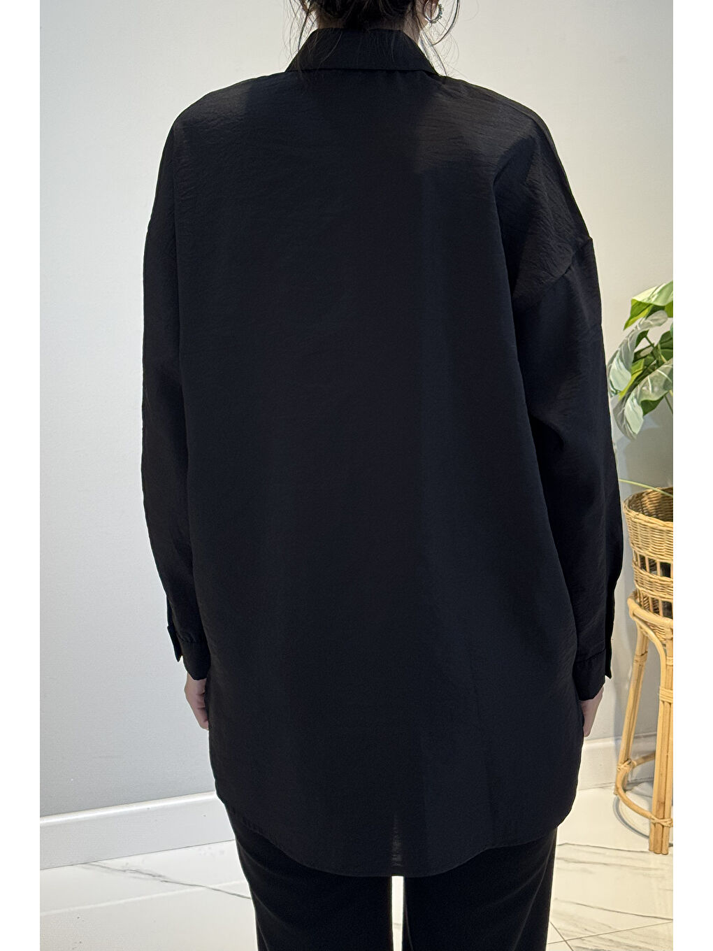 Düğme Detaylı Uzun Kol Dekoratif Dikişli Gömlek 6146 Siyah-2
