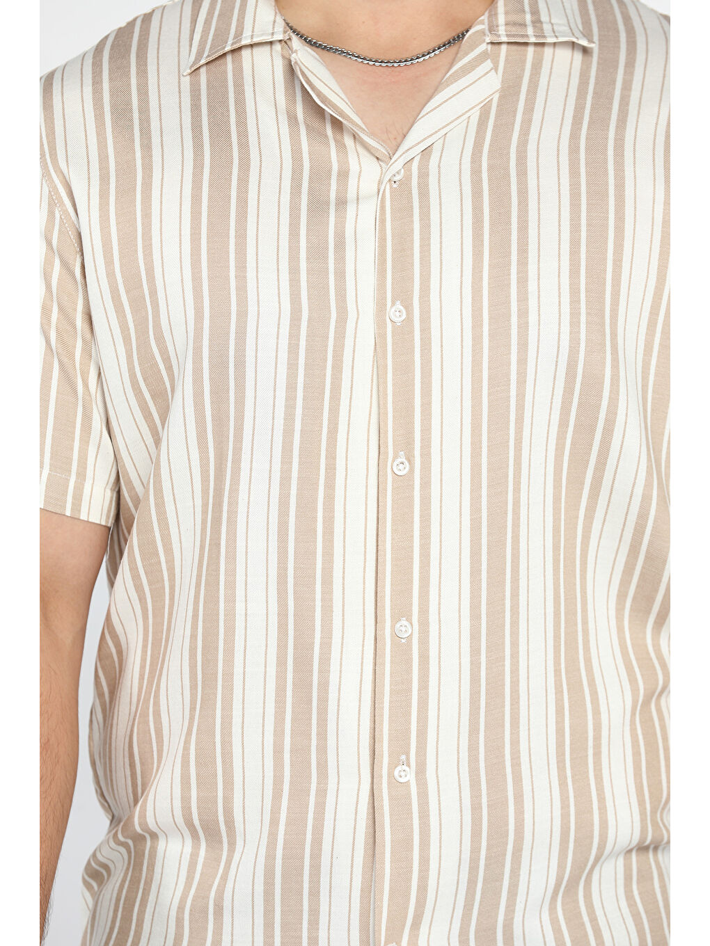 Bej Slim Fit Desenli Keten Gömlek-3