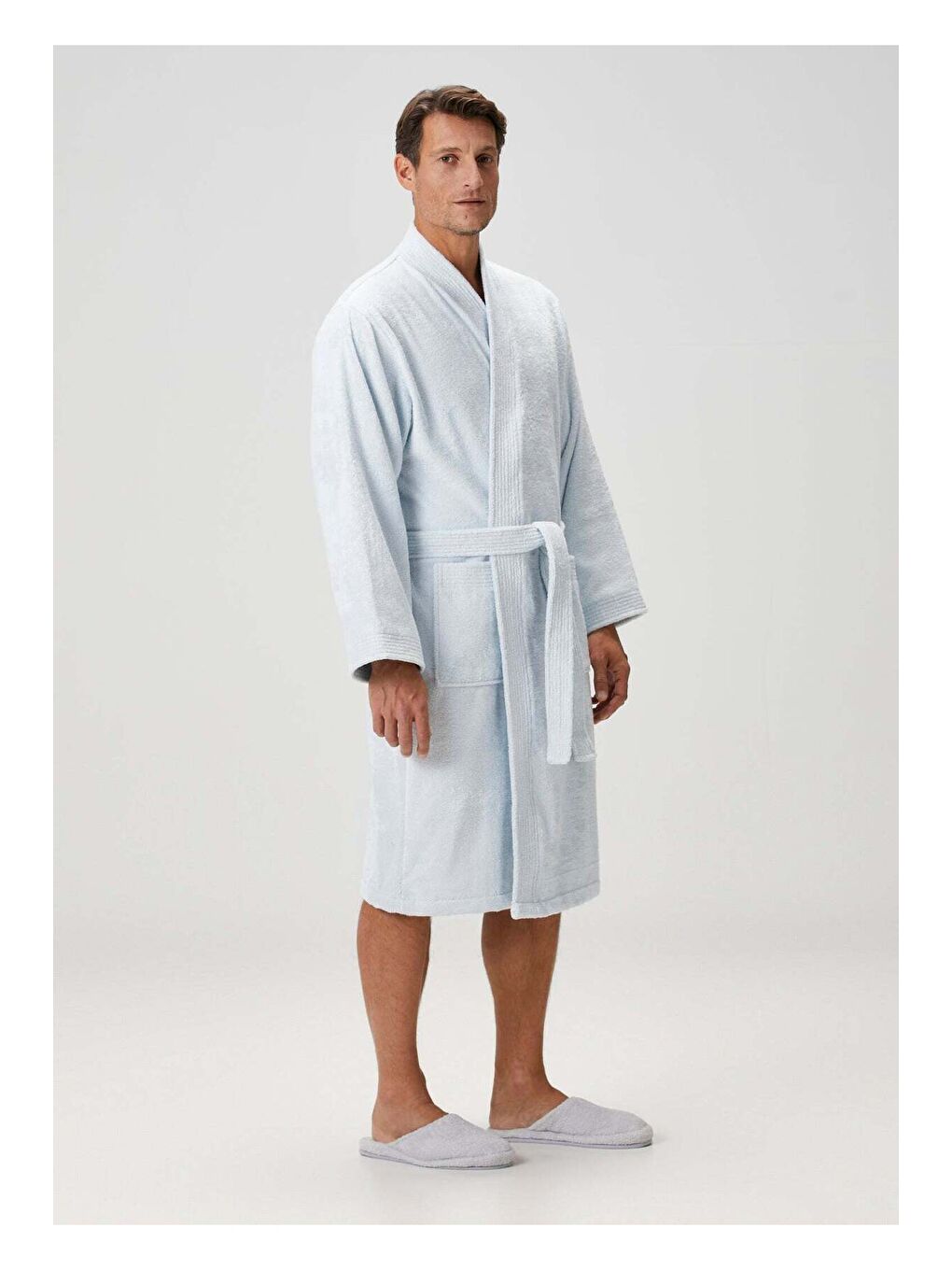 Verona Bambu Erkek Bornoz Buz Mavi-3