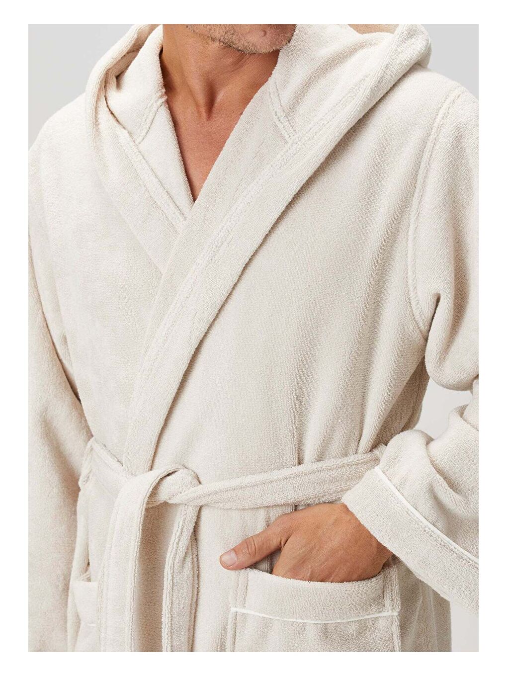 Miro %100 Pamuk Erkek Bornoz Bej-4