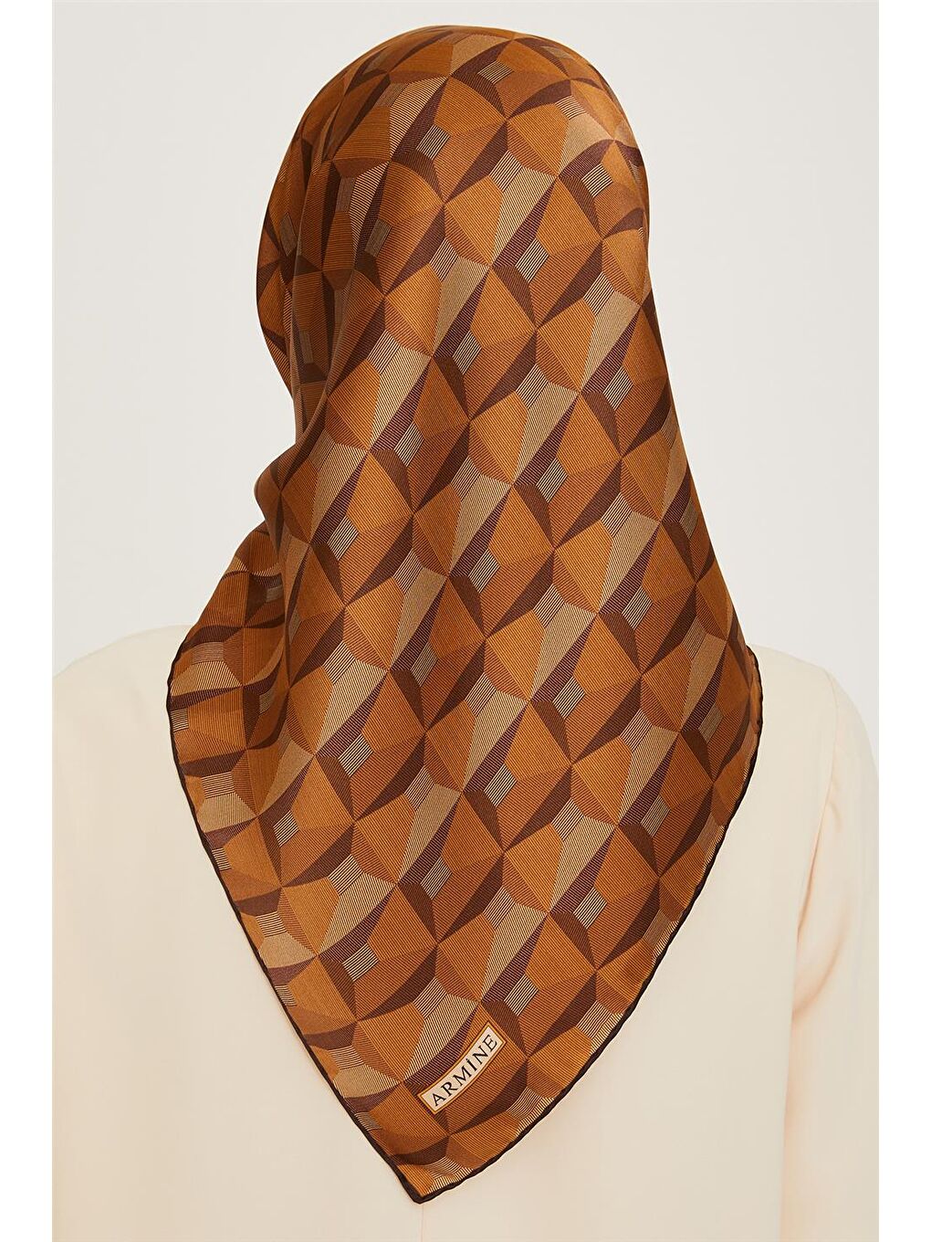 Kahverengi Klasik Desenli Twill Saf İpek Eşarp 9204D 31-3