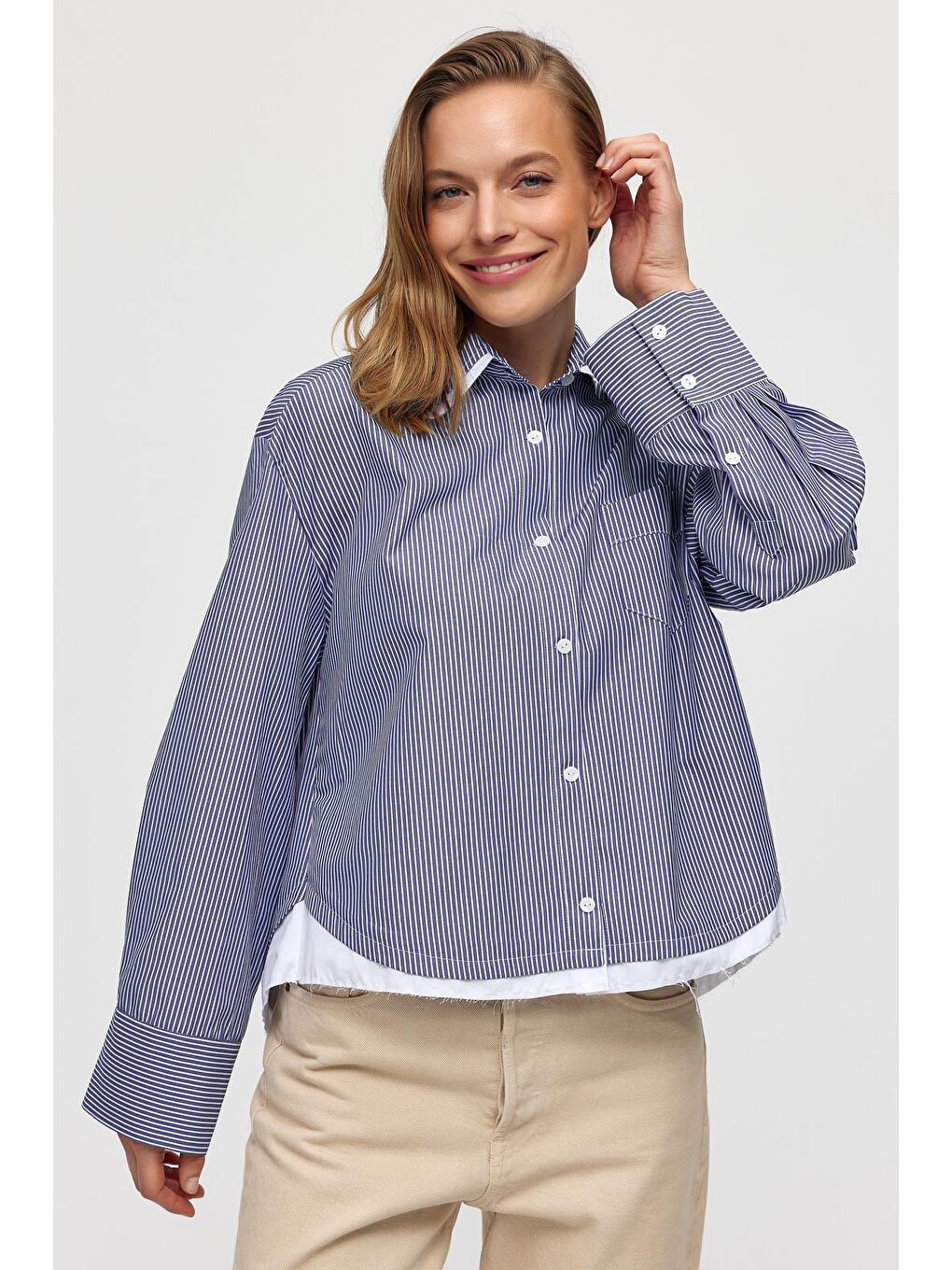 Garnili Çizgili Gömlek-Lacivert