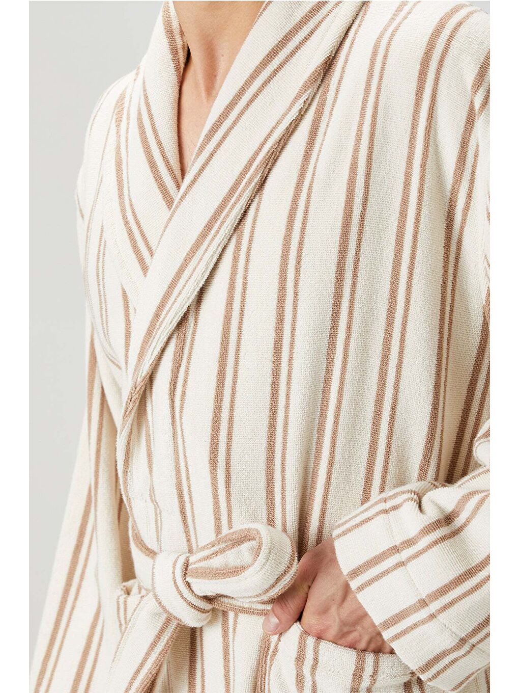 Kahverengi In Lines İpliği Boyalı Erkek Bornoz Mocha-4