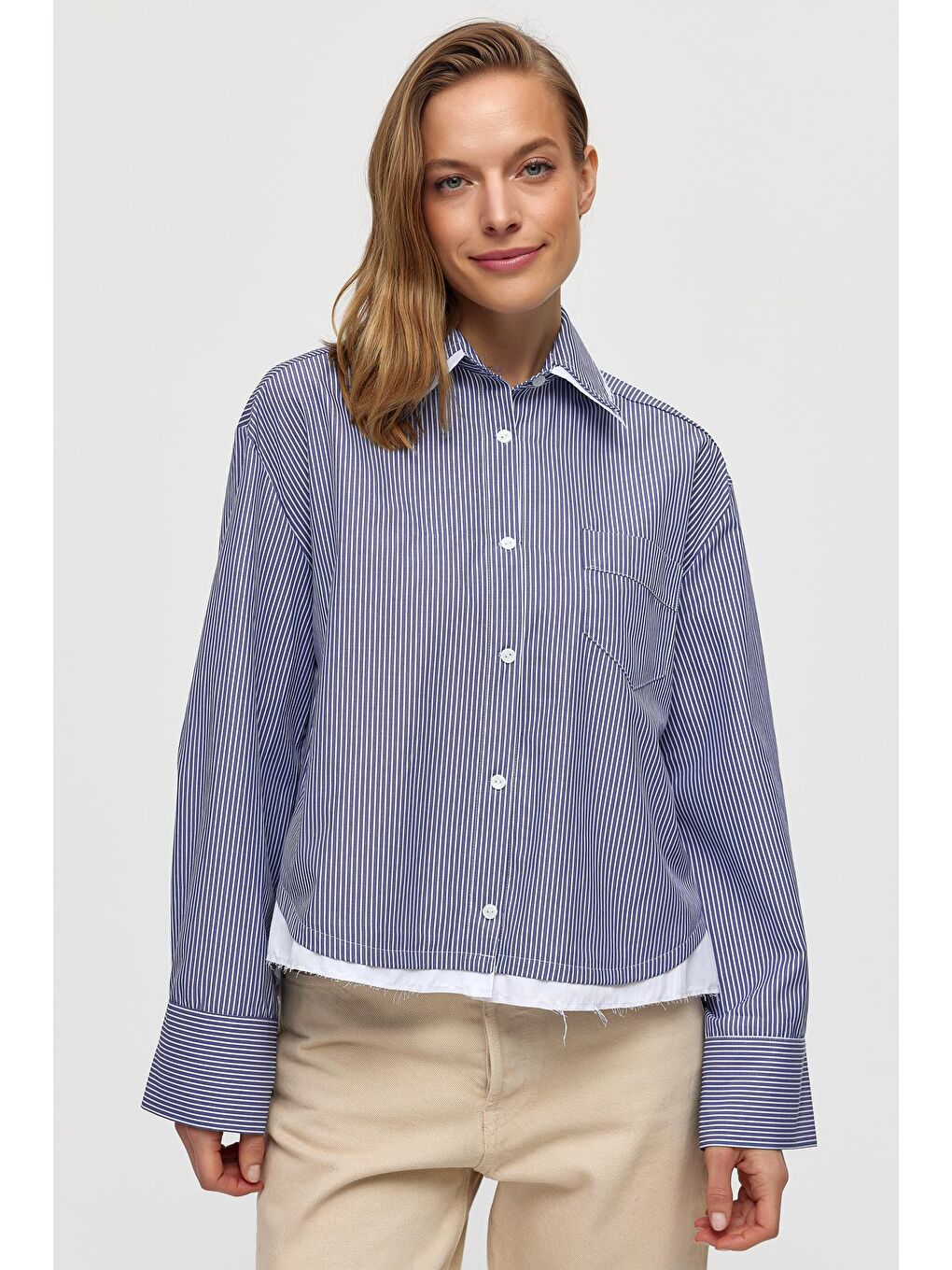 Garnili Çizgili Gömlek-Lacivert-1