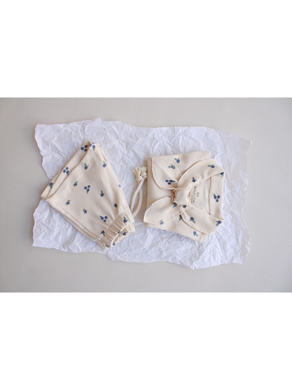 Ekru Blueberry Baskı Kaşkorse Yaka Bağlamalı Takım-6