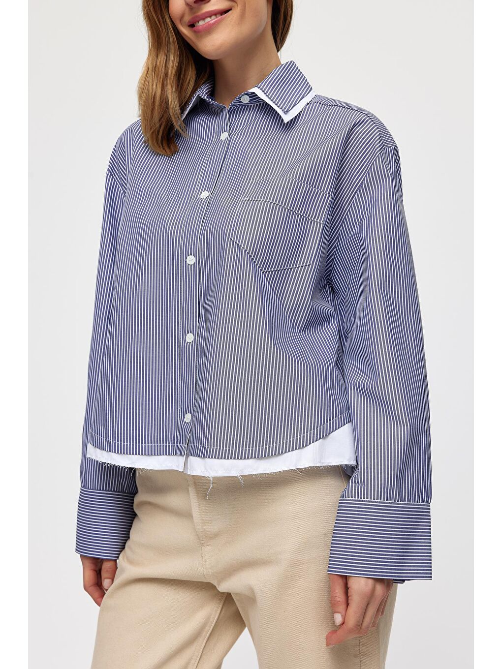 Garnili Çizgili Gömlek-Lacivert-2