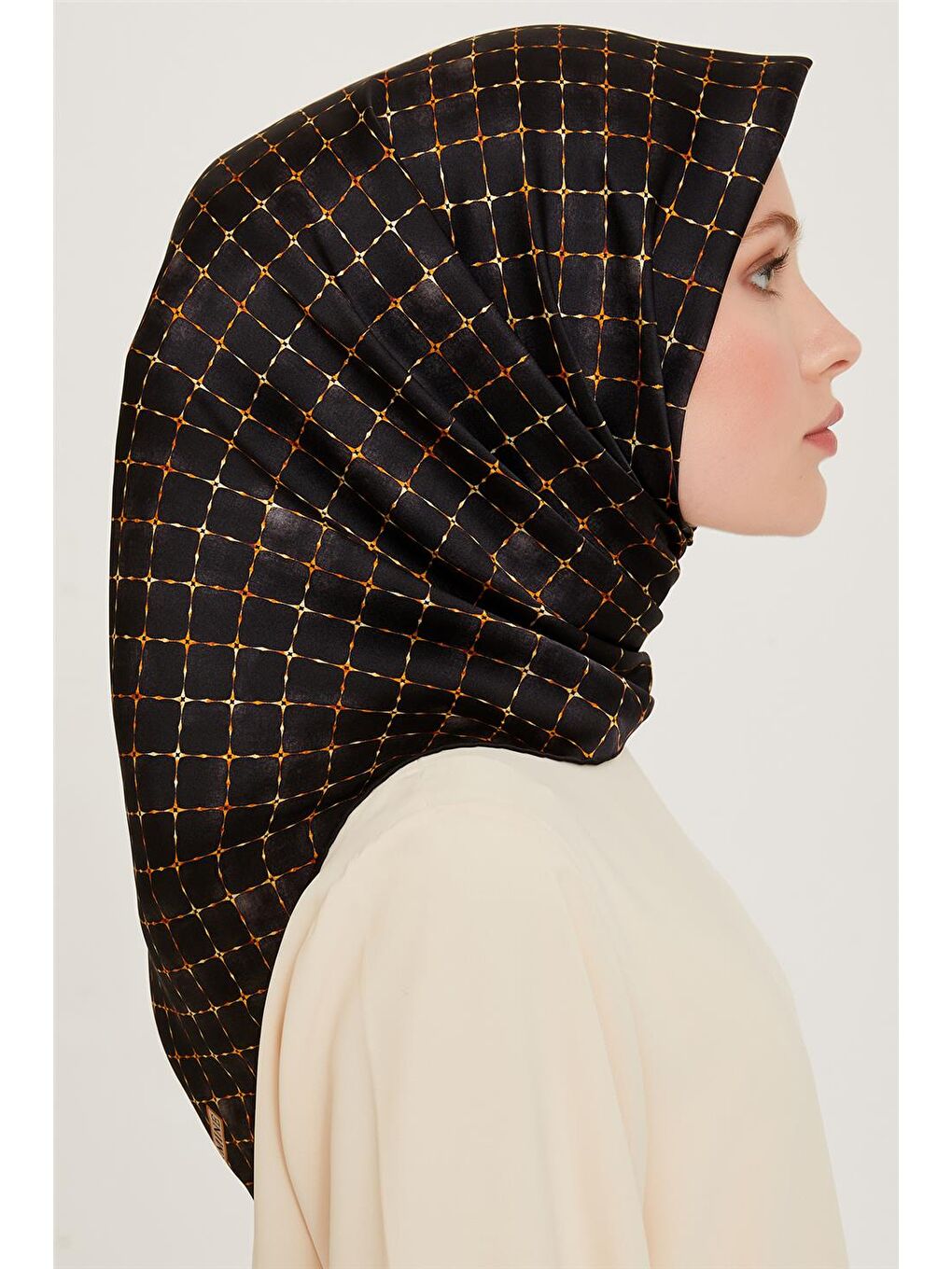 Kahverengi Soyut Desenli Twill Saf İpek Eşarp 9259D 01 09-1