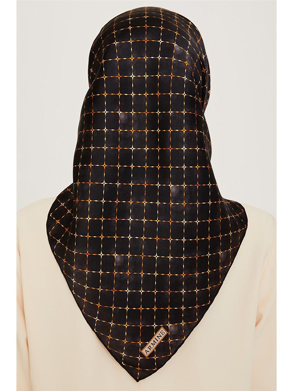 Kahverengi Soyut Desenli Twill Saf İpek Eşarp 9259D 01 09-3