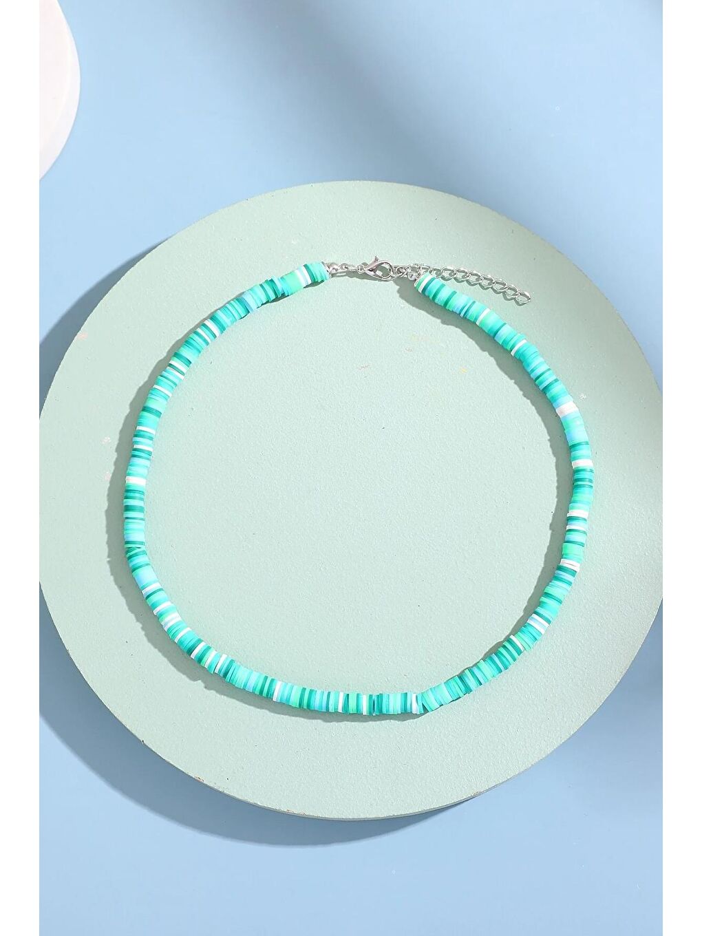 Turkuaz Zebra Çift Renkli Fimo Boncuk Kolye