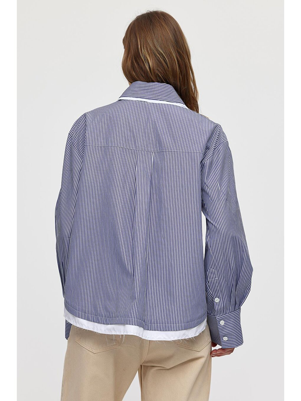 Garnili Çizgili Gömlek-Lacivert-4
