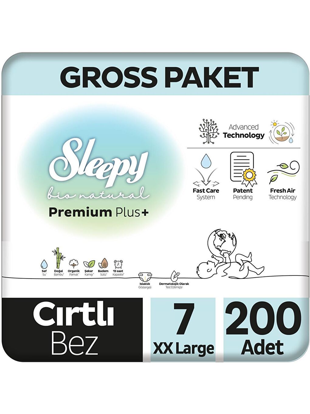 Sleepy Bio Natural Premium Plus Gross Paket Bebek Bezi 7 Numara Xxlarge 200 Adet