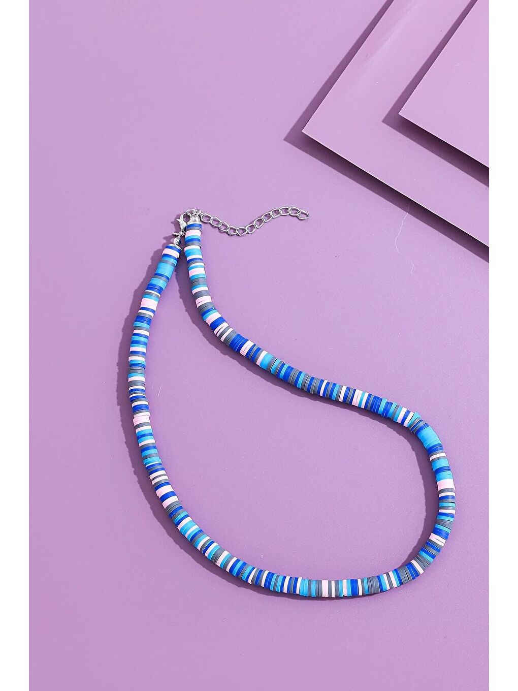 Lacivert Zebra Çift Renkli Fimo Boncuk Kolye