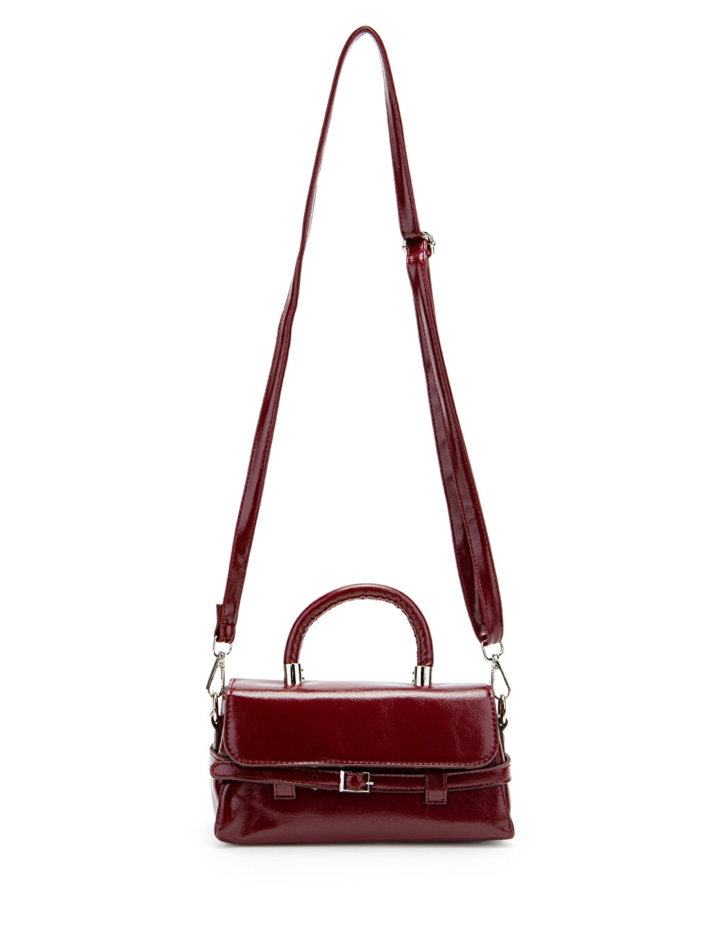 Kemer Detaylı Suni Deri Kadın Çapraz Çanta Nora Bordo-1