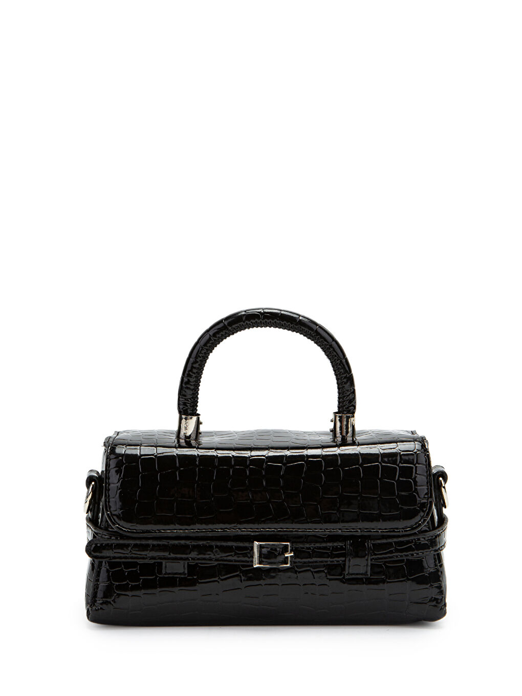 Kemer Detaylı Suni Deri Kadın Çapraz Çanta Nora Desenli Siyah