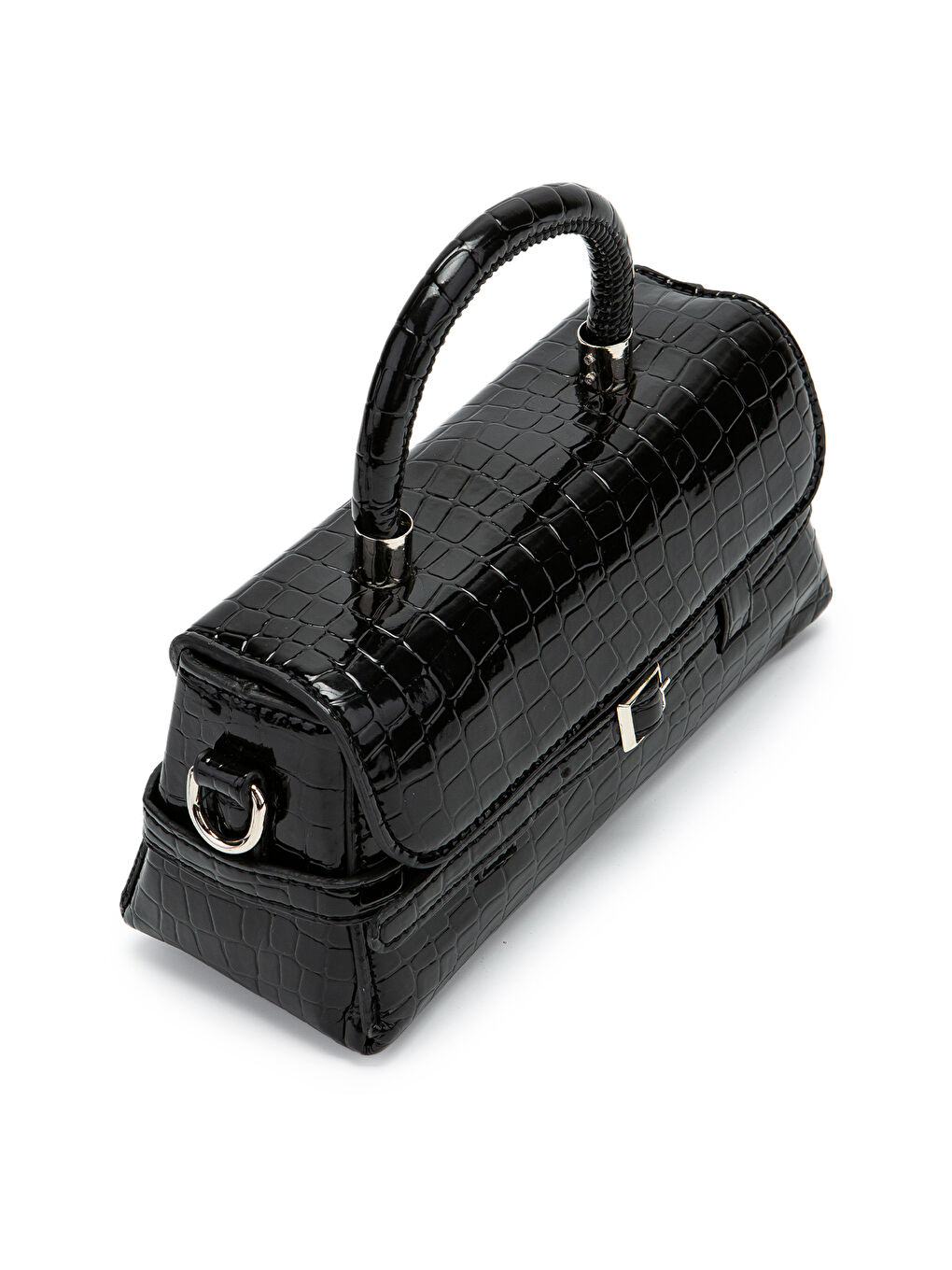 Kemer Detaylı Suni Deri Kadın Çapraz Çanta Nora Desenli Siyah-2