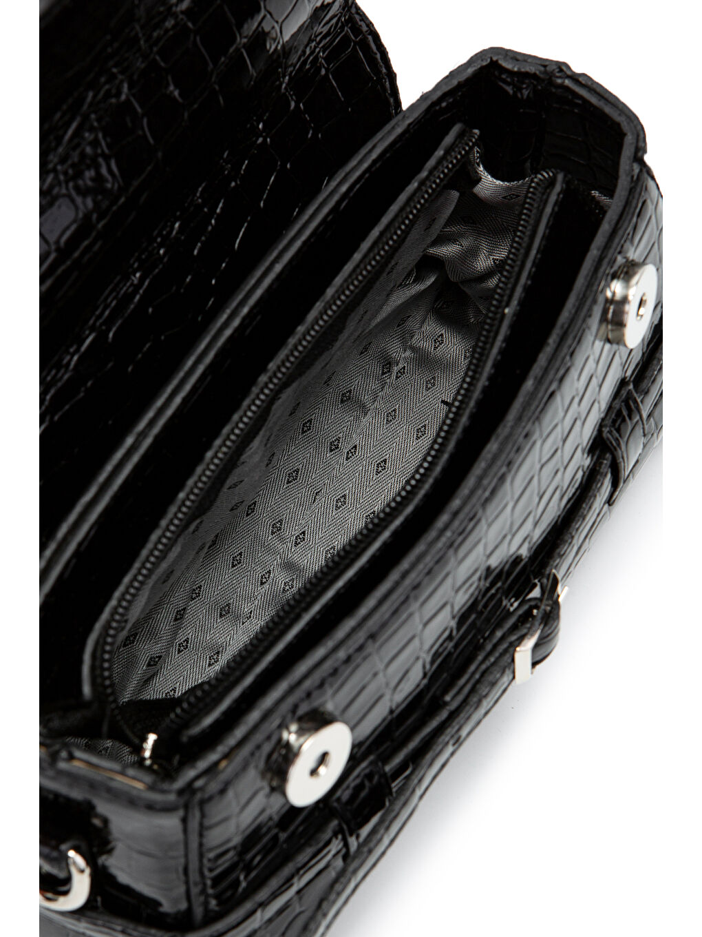 Kemer Detaylı Suni Deri Kadın Çapraz Çanta Nora Desenli Siyah-4