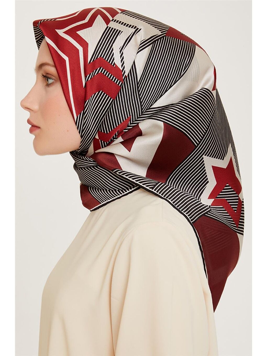 Kahverengi Obje Desenli Twill Saf İpek Eşarp 9254D 01 09-2