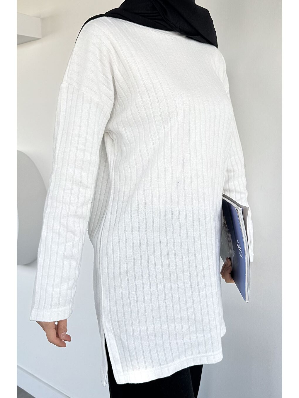 Ekru Fitilli Kadın Tesettür Tunik-2