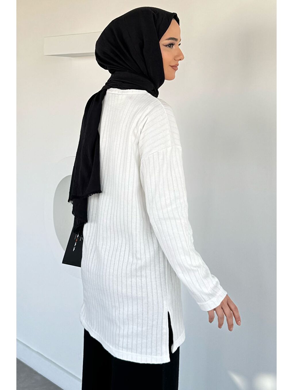 Ekru Fitilli Kadın Tesettür Tunik-6