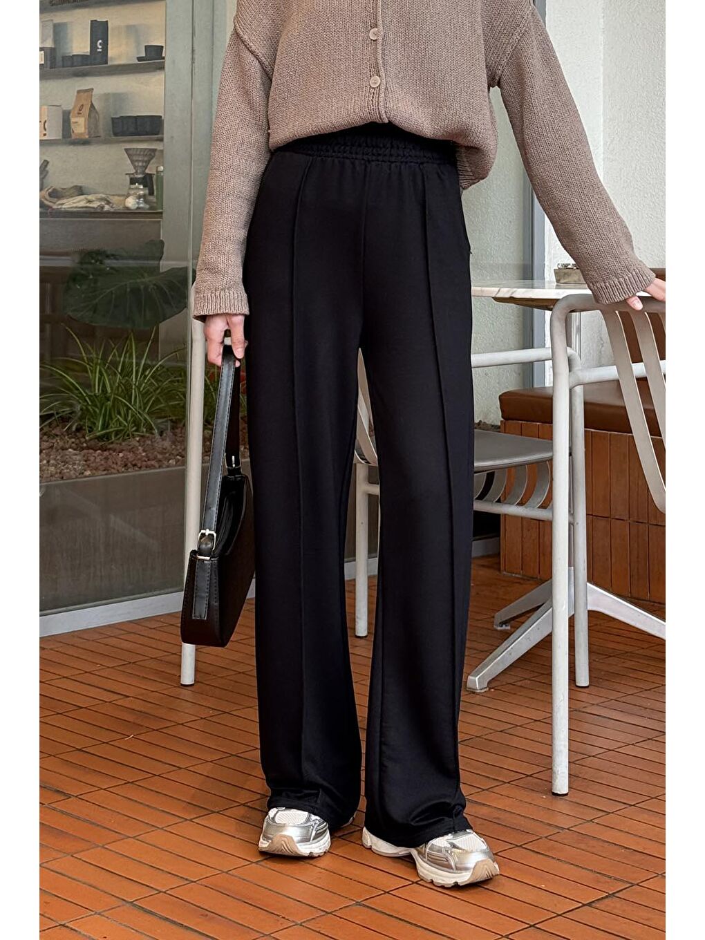 Çıma Detaylı Pantolon Siyah-3