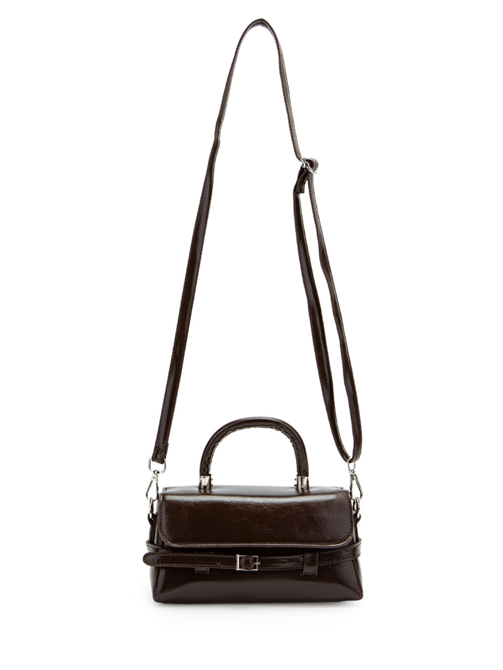 Kemer Detaylı Suni Deri Kadın Çapraz Çanta Nora Kahverengi-1