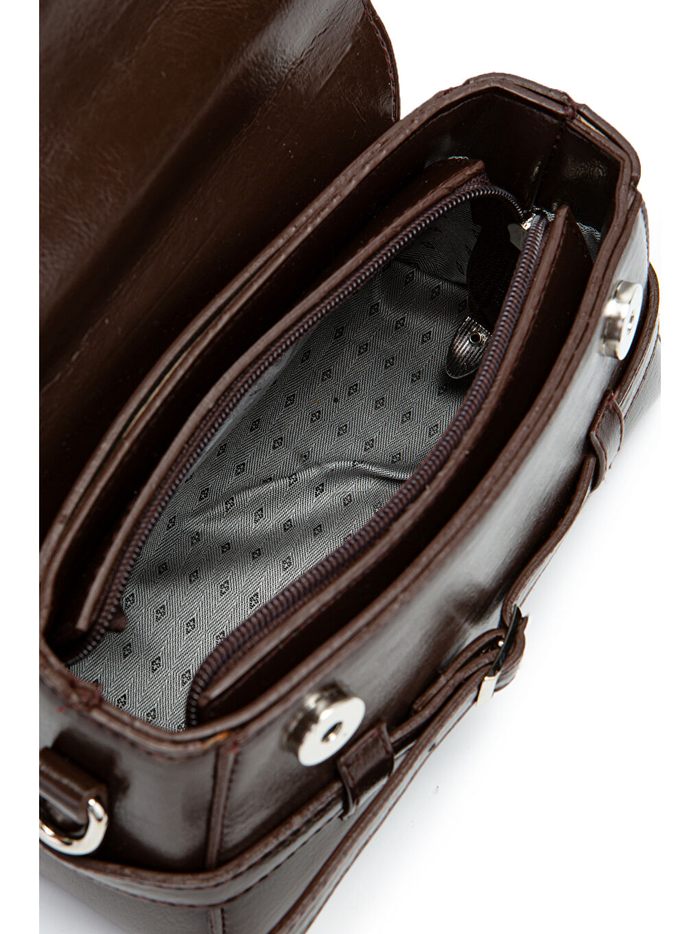 Kemer Detaylı Suni Deri Kadın Çapraz Çanta Nora Kahverengi-4