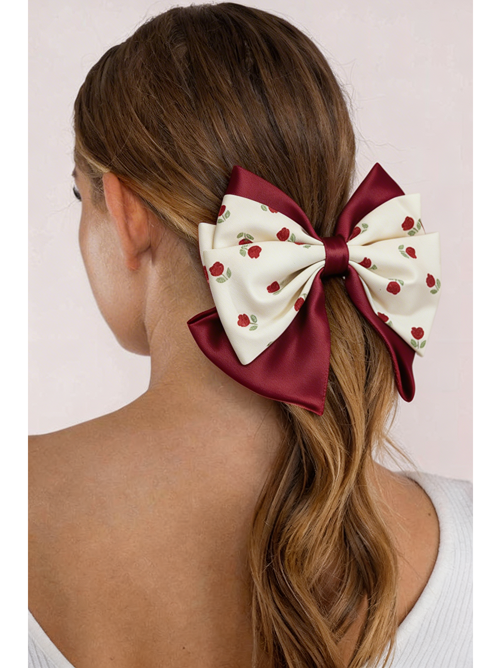 Güllü Fiyonk Otomat Toka Ekru-Bordo