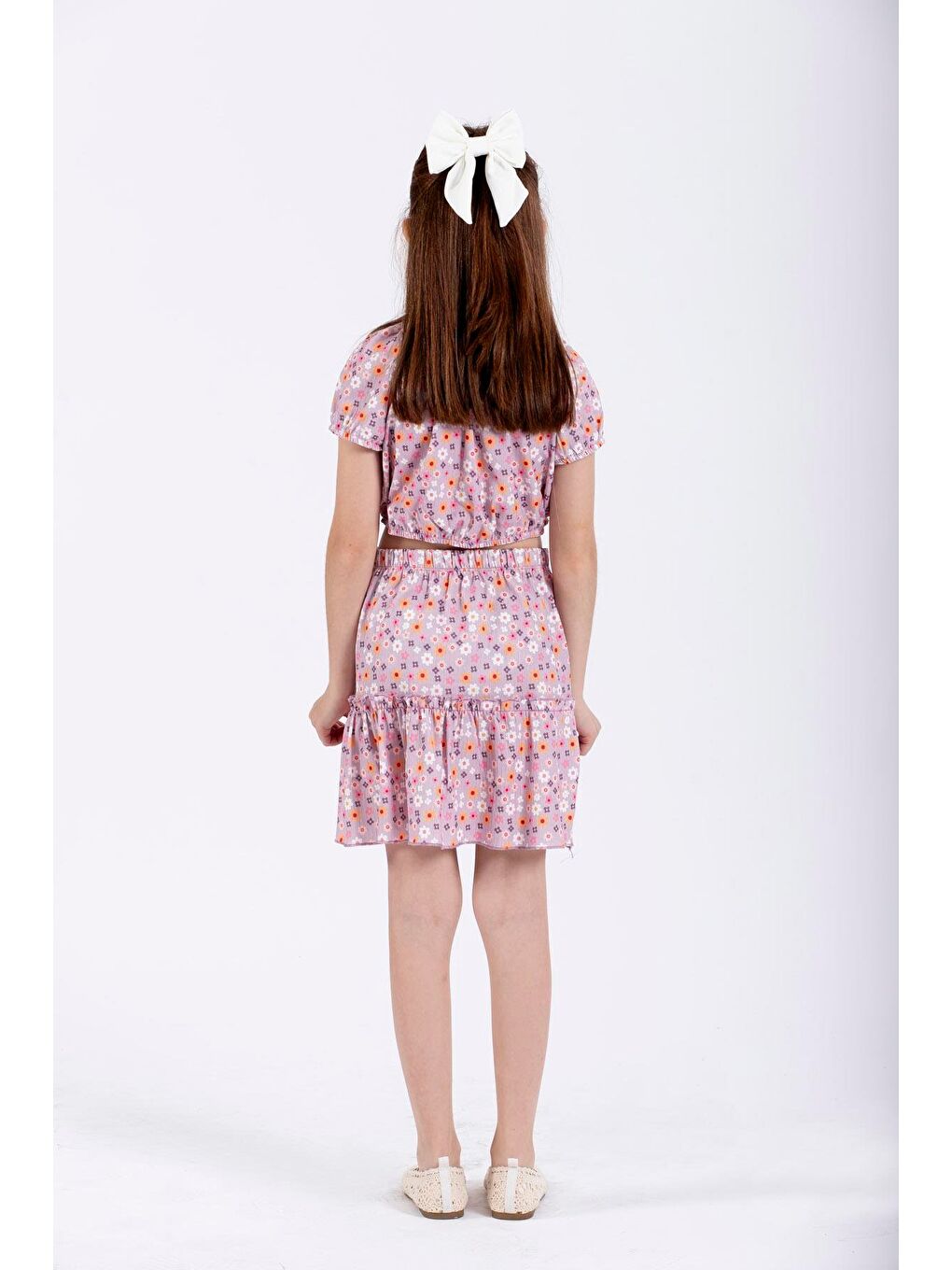 Önü Fiyonk Detaylı Lila Renk Kız Çocuk Etekli Takım-4
