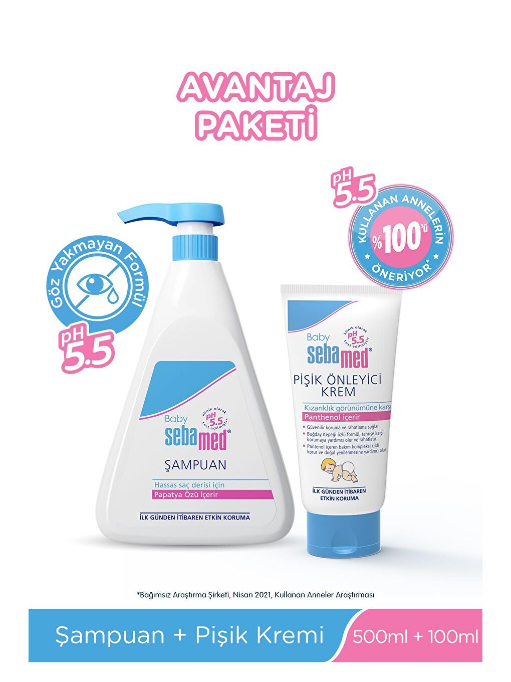 SEBAMED Renksiz Bebek Avantaj Paket (Şampuan 500 ml + Pişik Önleyici Krem 100 ml)