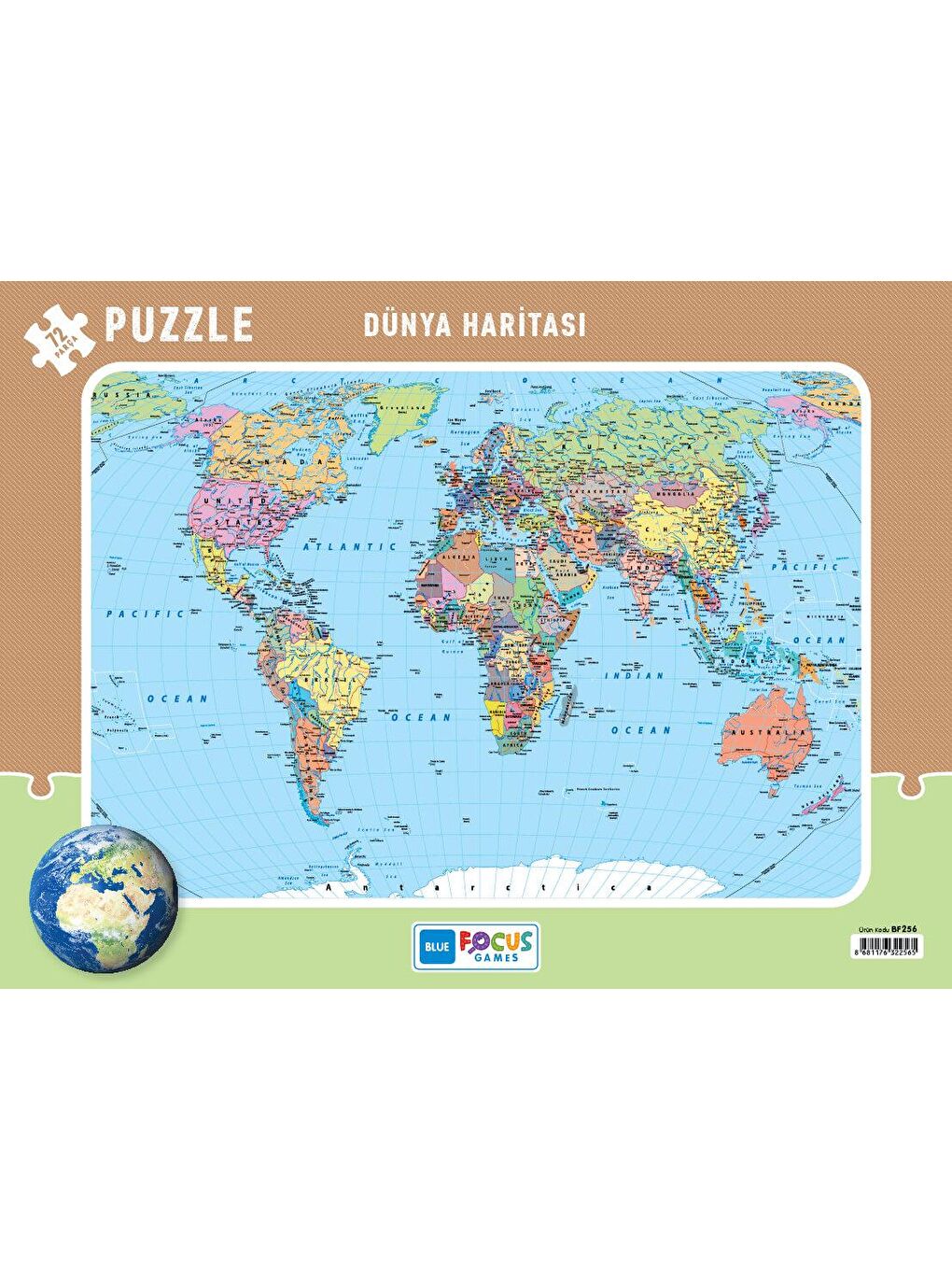 Blue Focus Karışık 72 Parça Dünya Haritası Frame Puzzle - 1