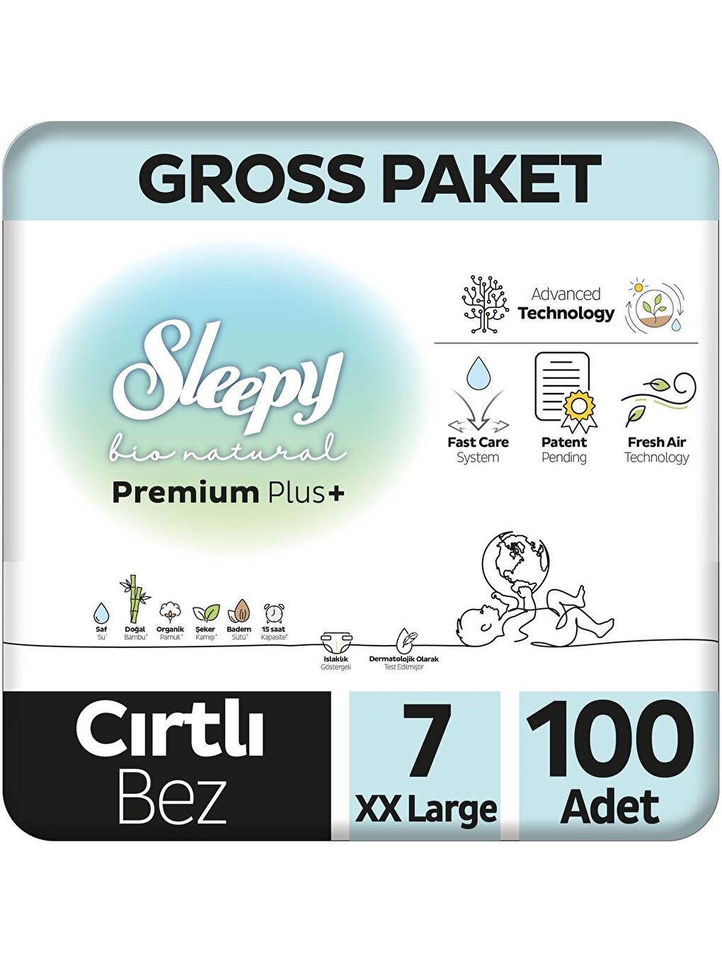 Sleepy Beyaz Bio Natural Premium Plus Gross Paket Bebek Bezi 7 Numara Xxlarge 100 Adet