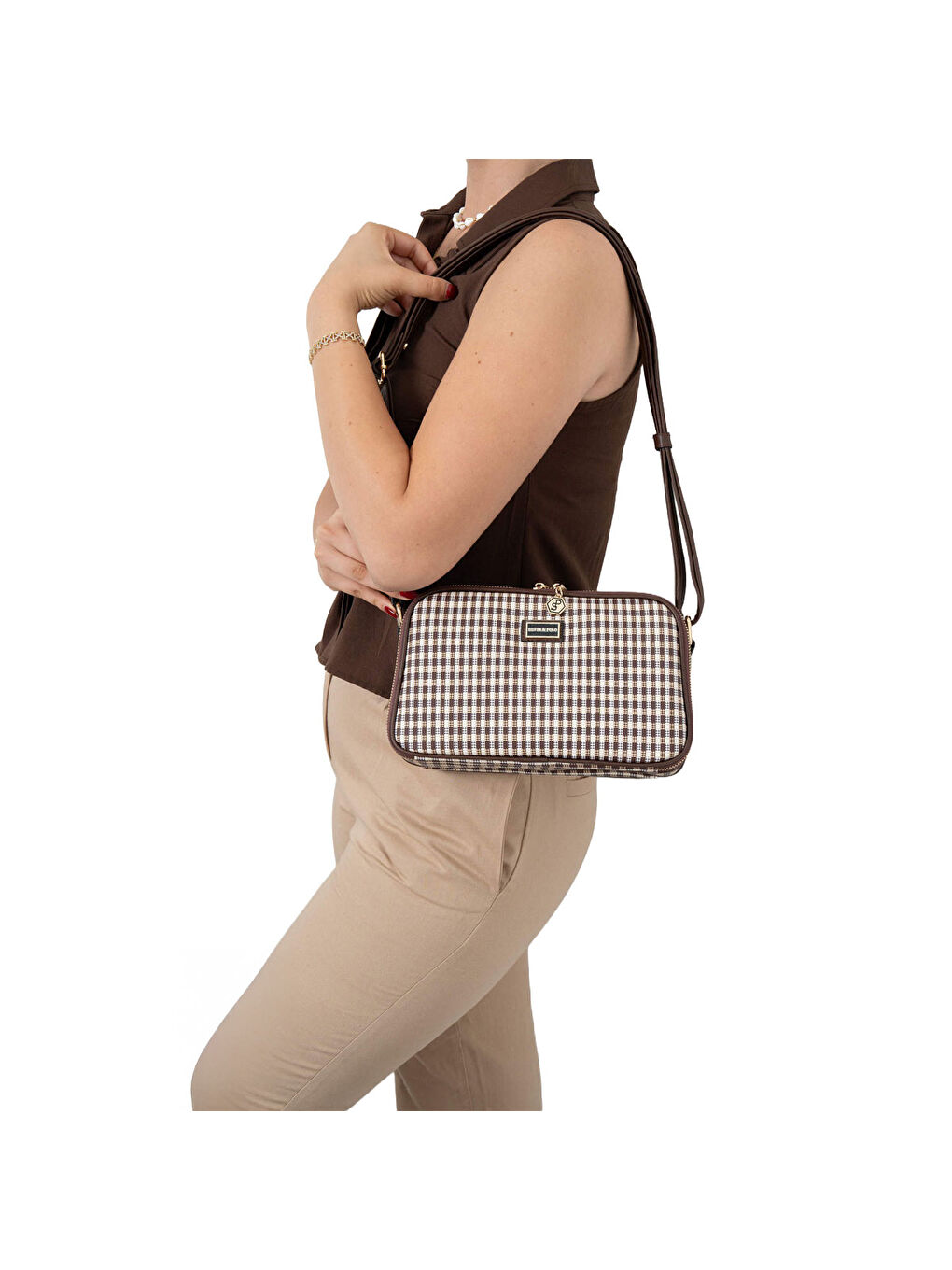 Kahverengi Kadın Çapraz Çanta 899-47673 SILVER POLO ÇAPRAZ BAYAN ÇANTASI M191 KAHVE SARI-MAT KAHVE