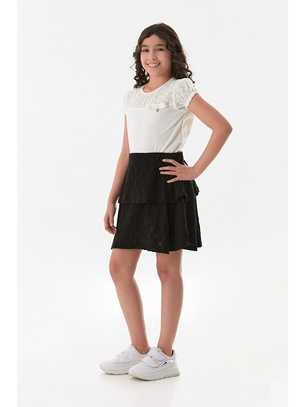 Siyah Dantelli Fırfırlı Kız Çocuk Etek