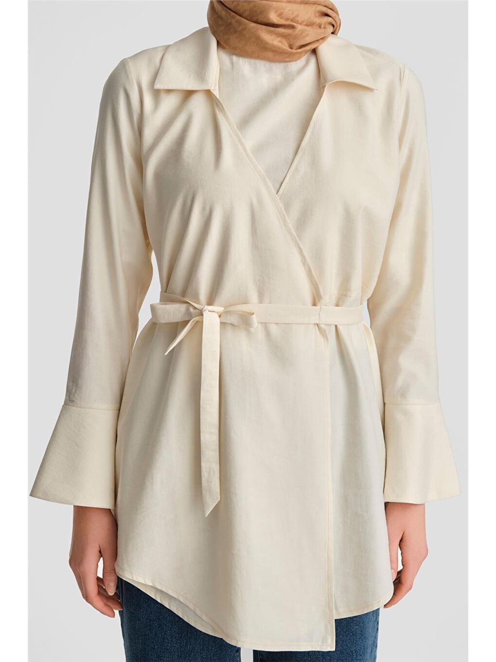 Bej Kruvaze Görünümlü Modal Tunik 24K4313 Aytaşı-3