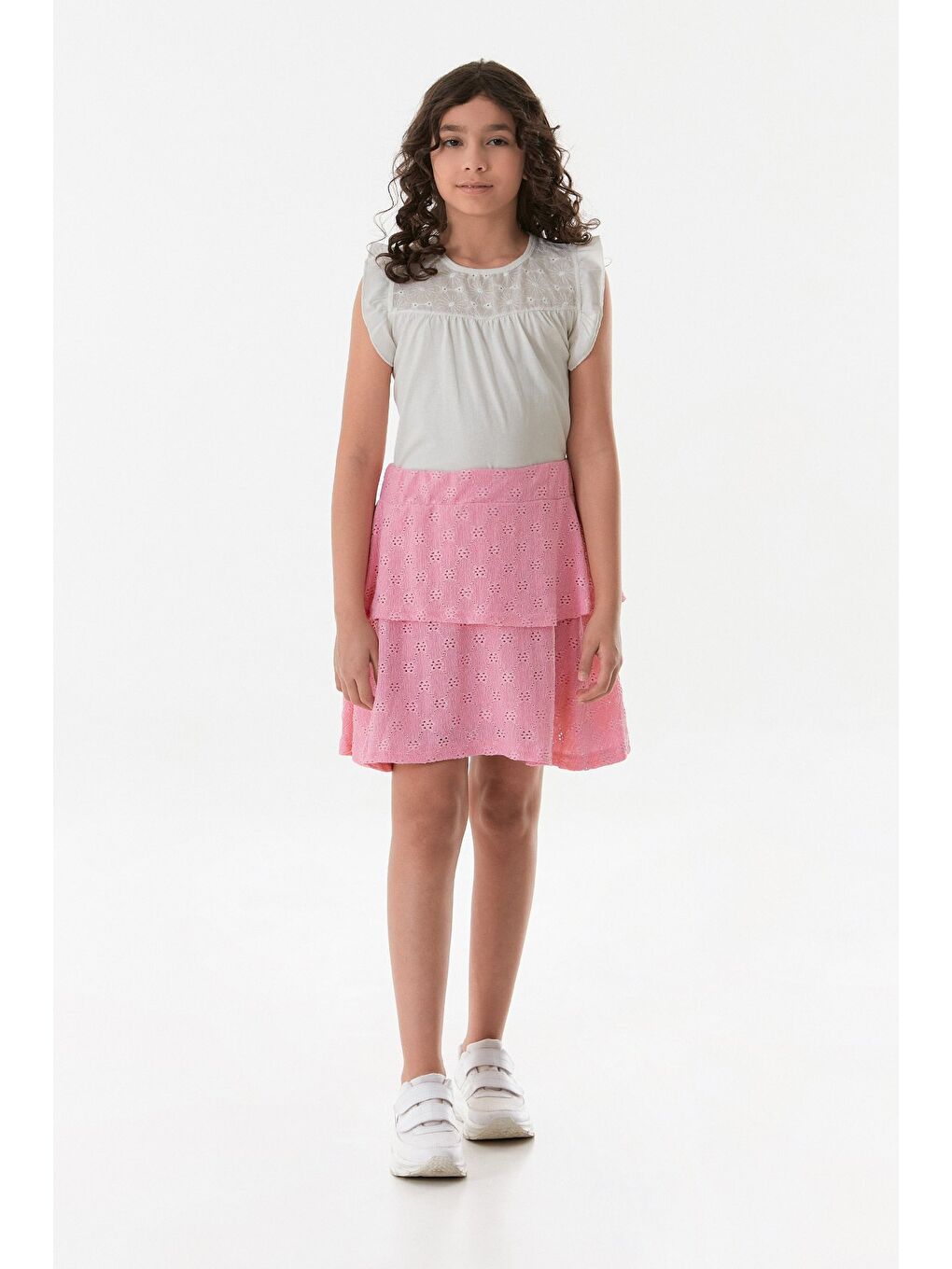 Pembe Dantelli Fırfırlı Kız Çocuk Etek