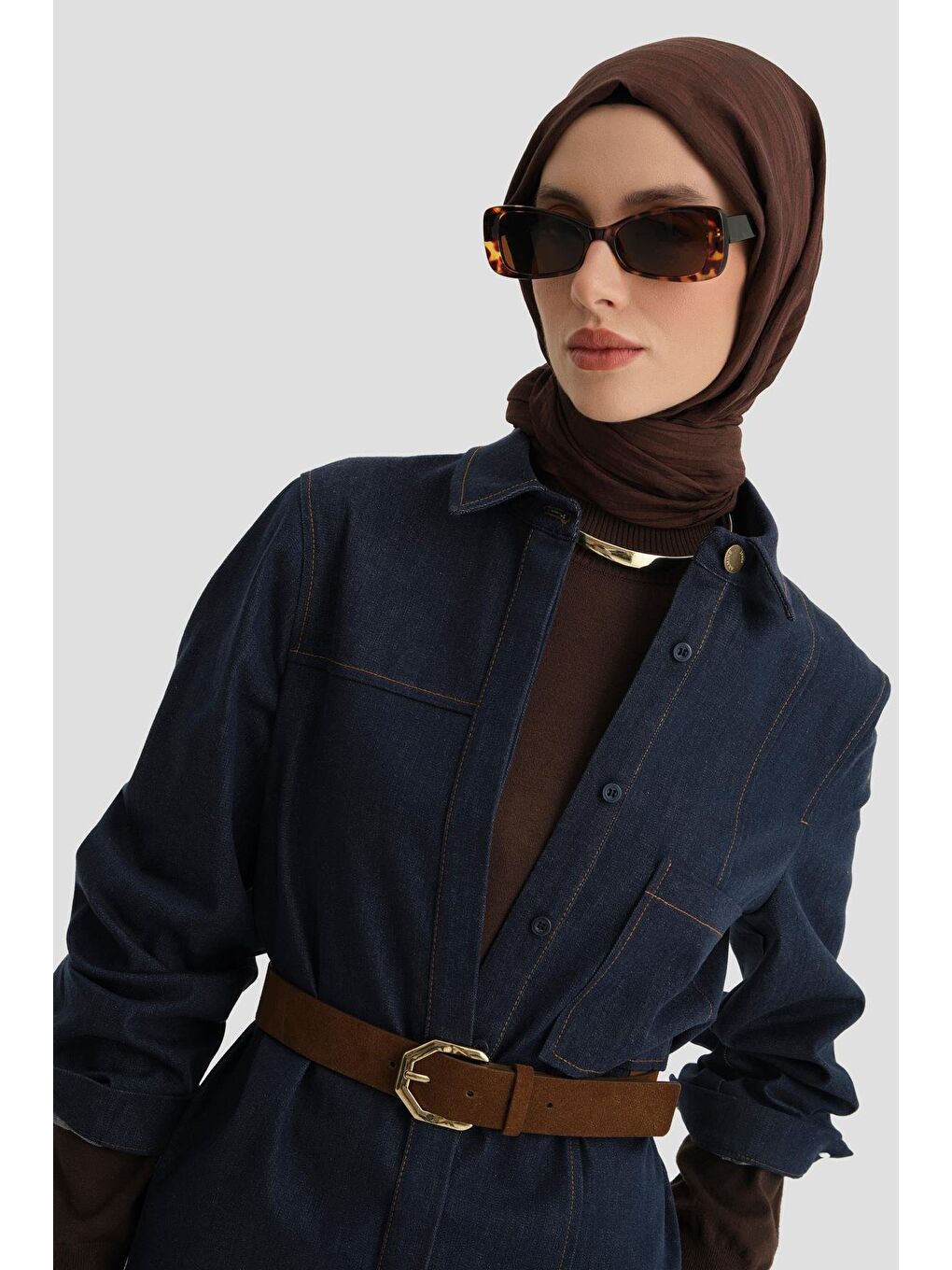 Kuplu Ve Cepli Denim Tunik 24K4308 Lacivert