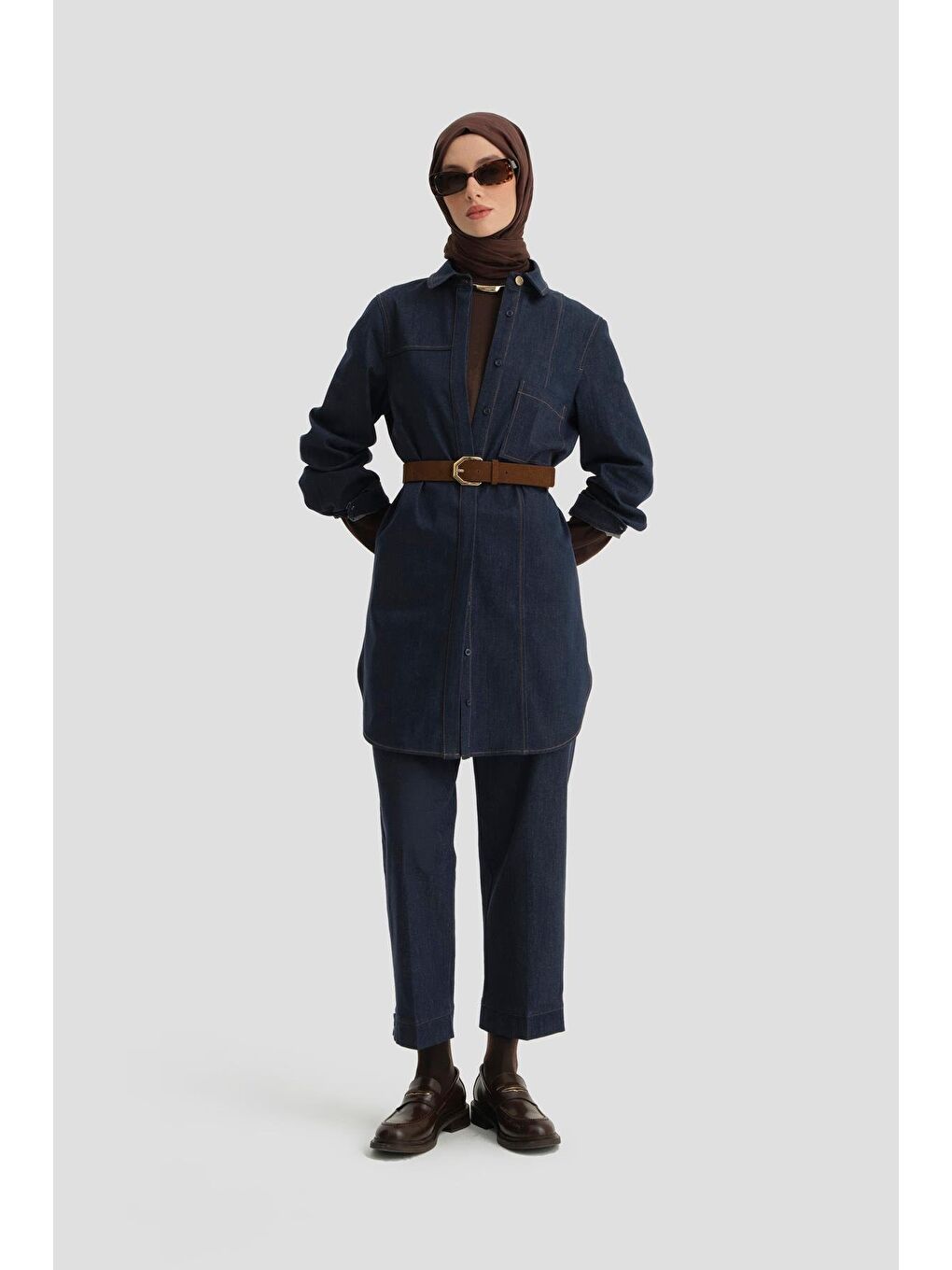 Kuplu Ve Cepli Denim Tunik 24K4308 Lacivert-1