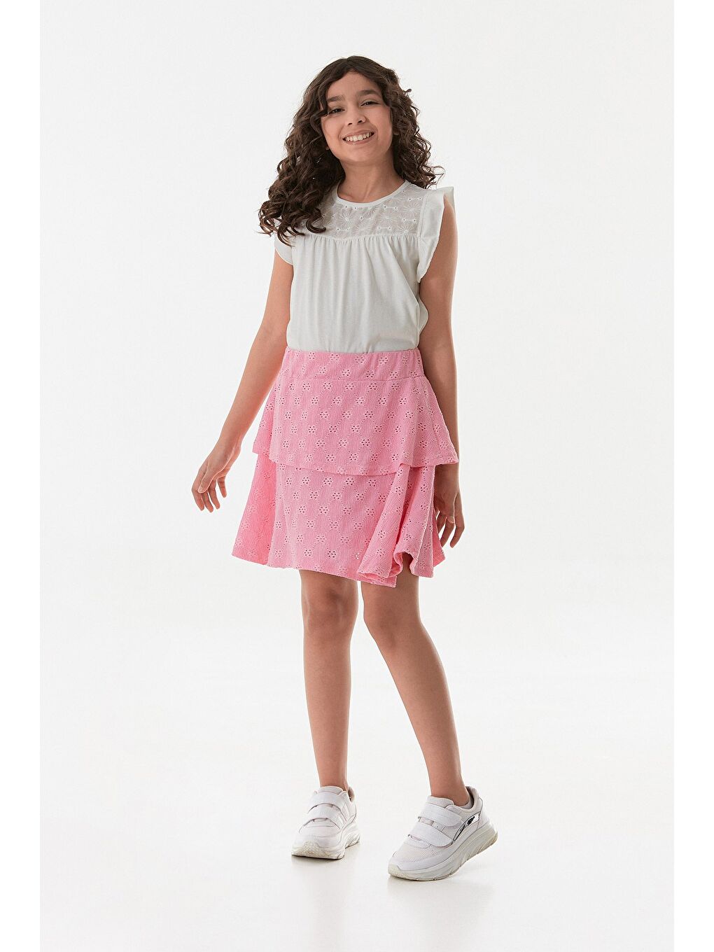 Pembe Dantelli Fırfırlı Kız Çocuk Etek-3