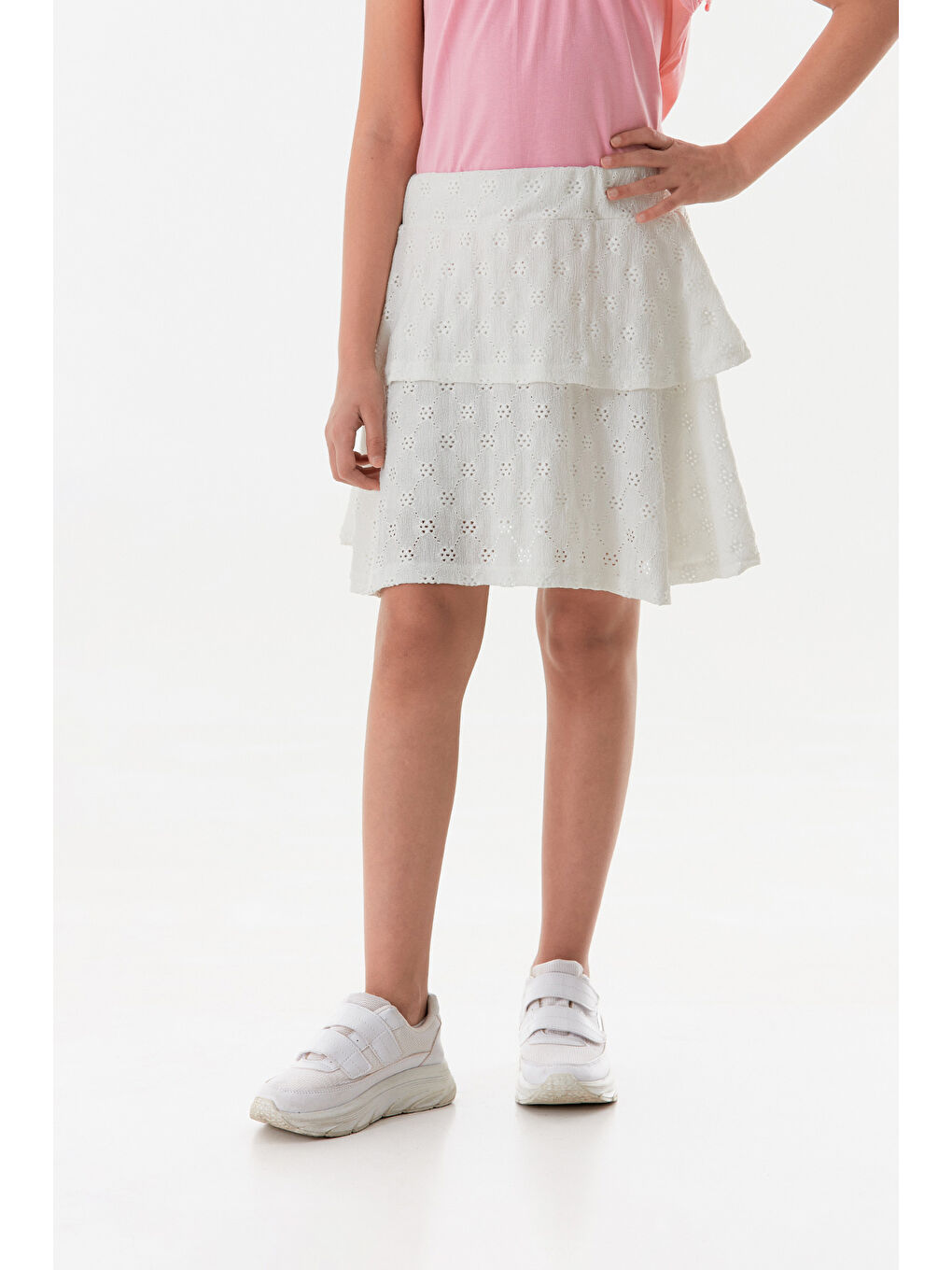 Beyaz Dantelli Fırfırlı Kız Çocuk Etek-1