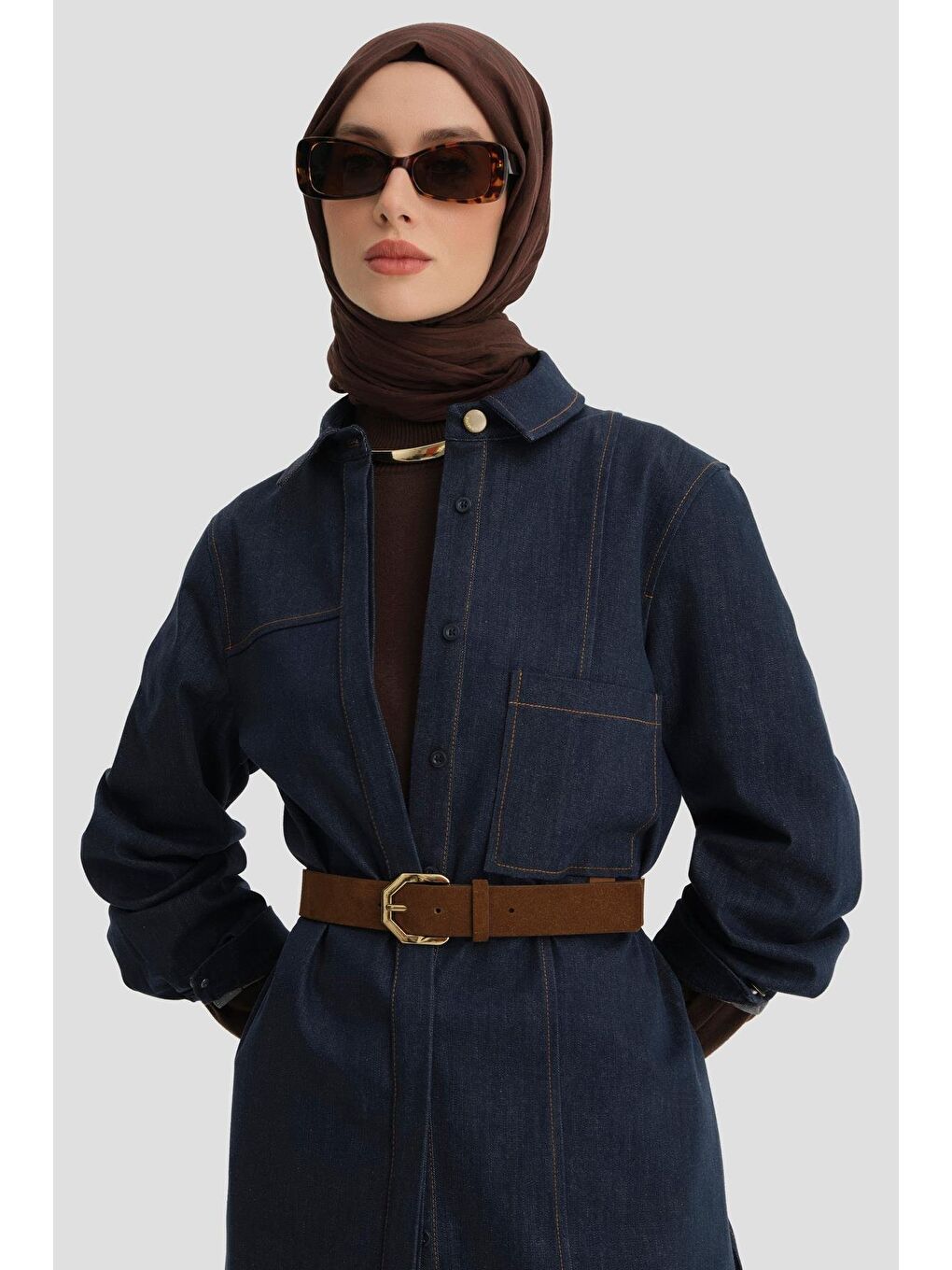 Kuplu Ve Cepli Denim Tunik 24K4308 Lacivert-2
