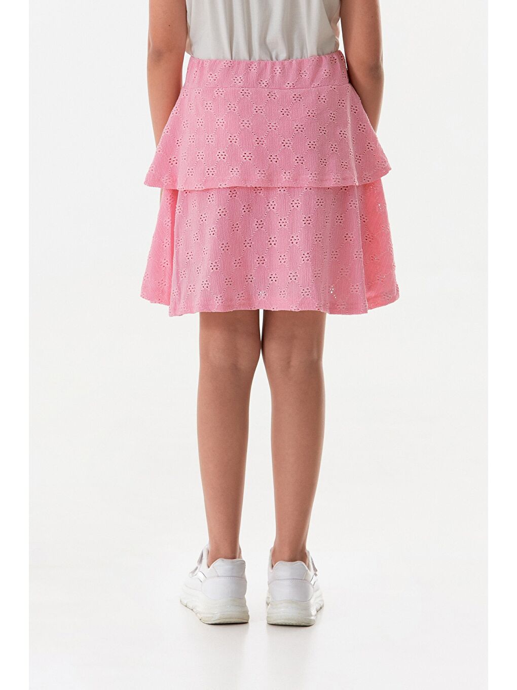 Pembe Dantelli Fırfırlı Kız Çocuk Etek-4